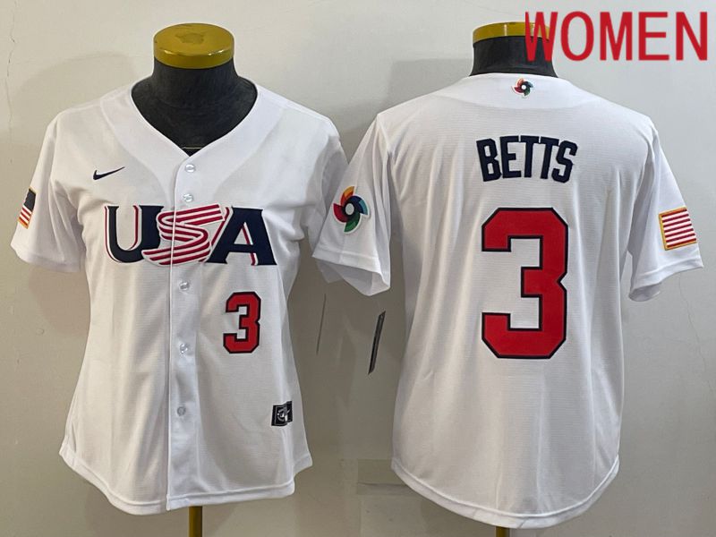 Women 2023 World Cub USA #3 Betts White Nike MLB Jersey1->women mlb jersey->Women Jersey